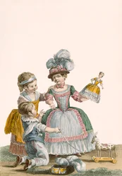 Barn som leker, graverad av Patas, tallrik från 